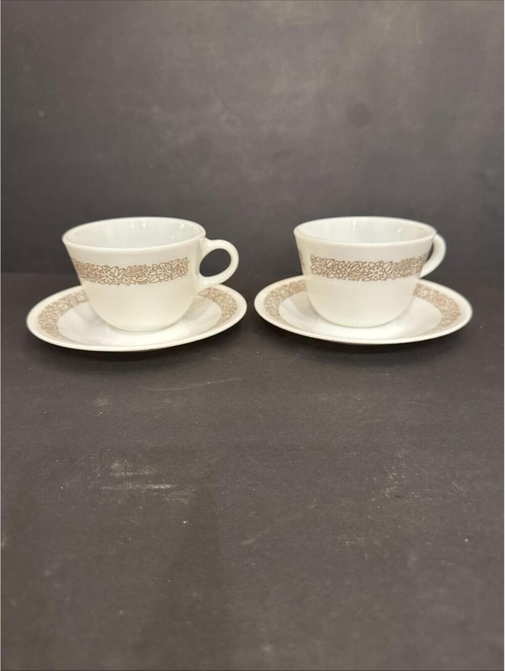 Vintage Corelle Woodland Brown 2 Cups & Saucers Set - Saucers Chippy